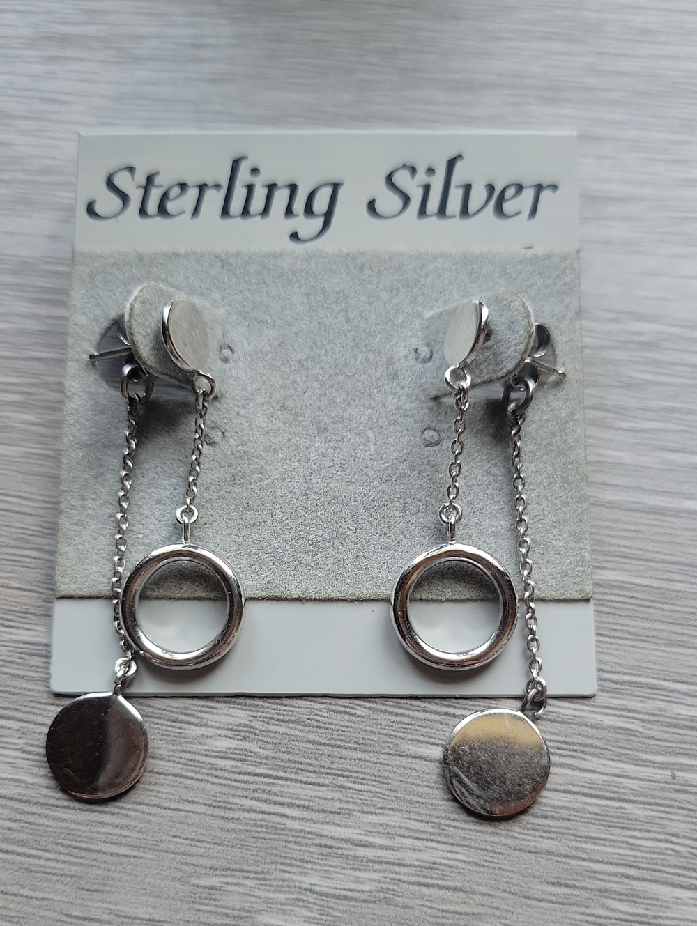 Sterling Silver Open Circle & Disc Drop Earrings